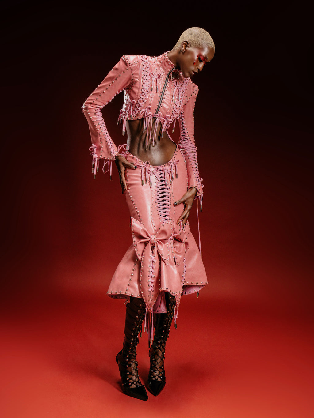 MMS ’of rose, of dust’  LACE UP CROPPED JACKET
