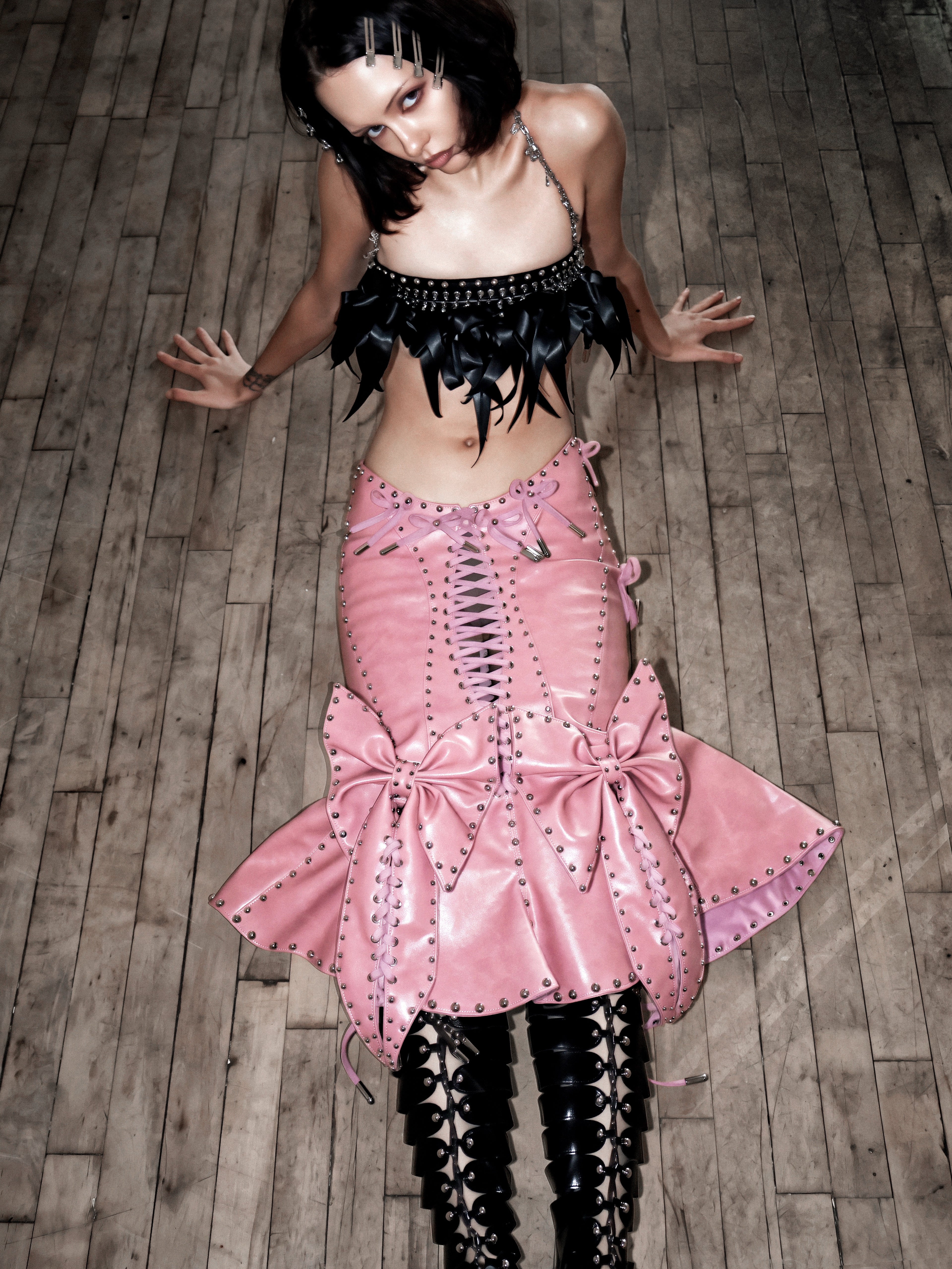 MMS 'The Hollow Kiss' STUDDED RIBBON BELT TOP