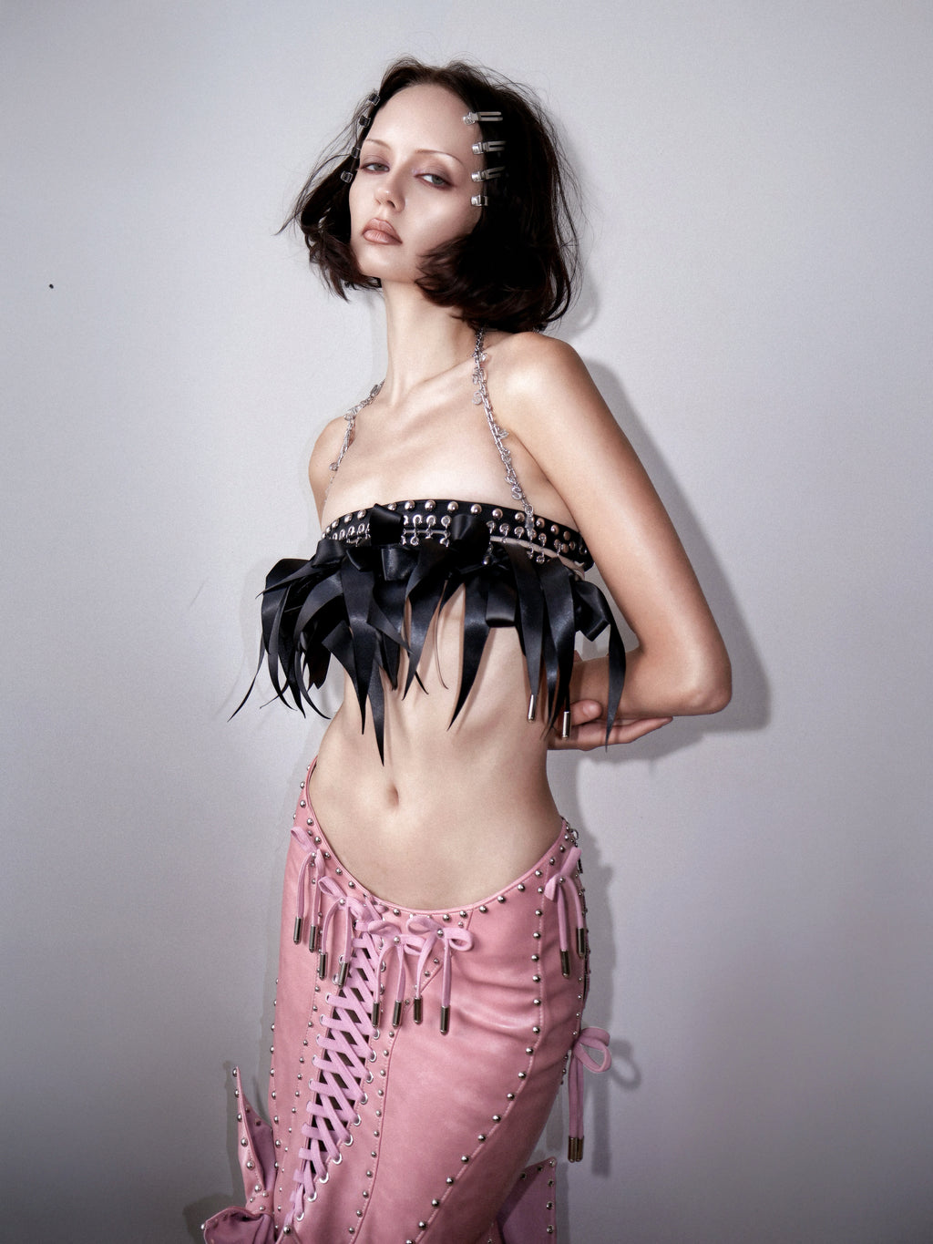MMS 'The Hollow Kiss' STUDDED RIBBON BELT TOP