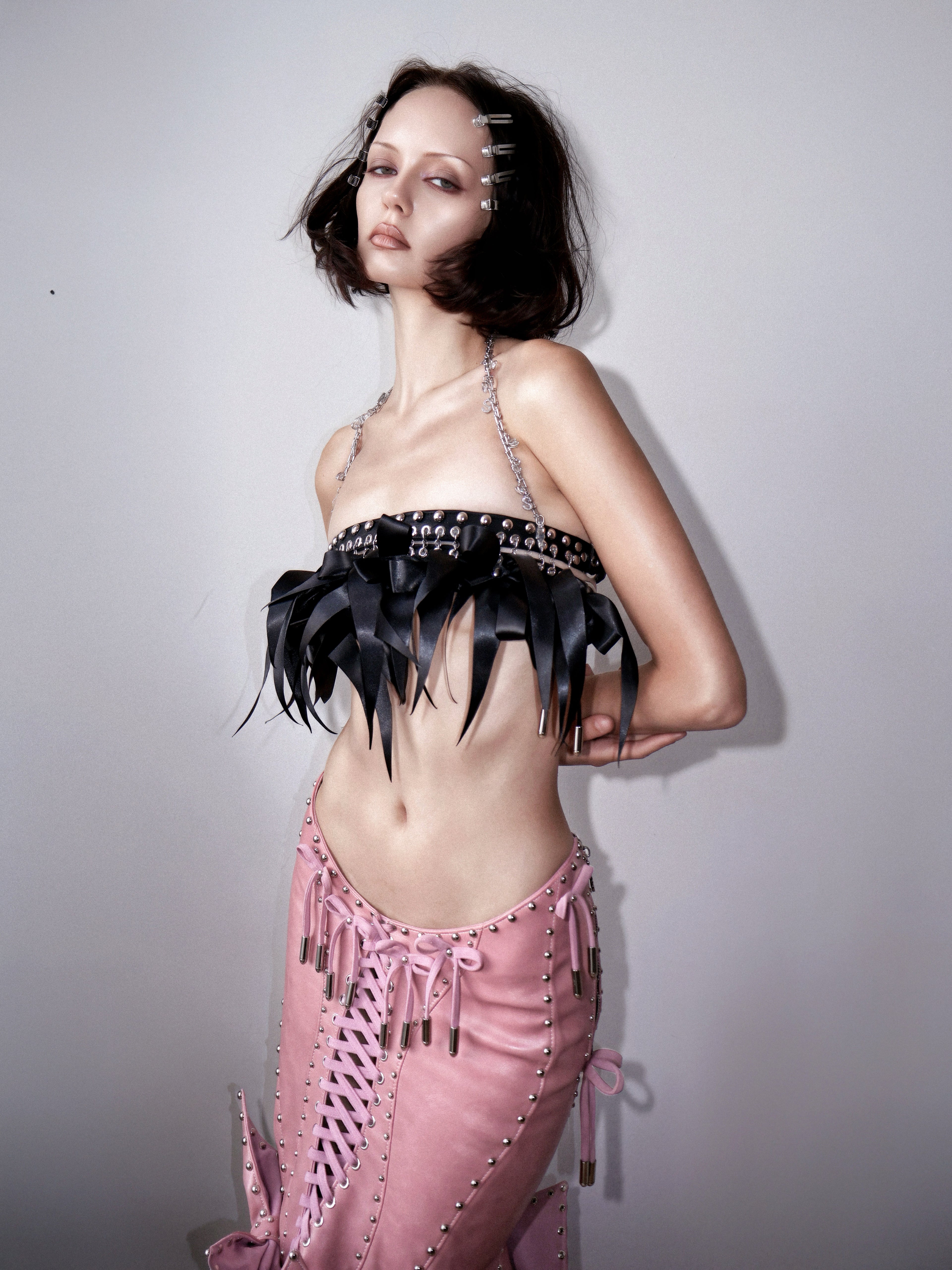 MMS 'The Hollow Kiss' STUDDED RIBBON BELT TOP