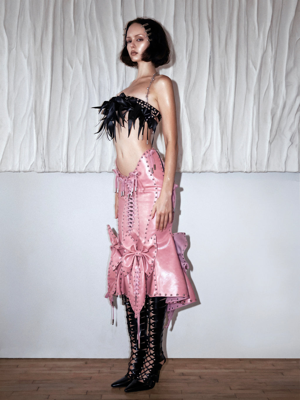 MMS 'The Hollow Kiss' STUDDED RIBBON BELT TOP