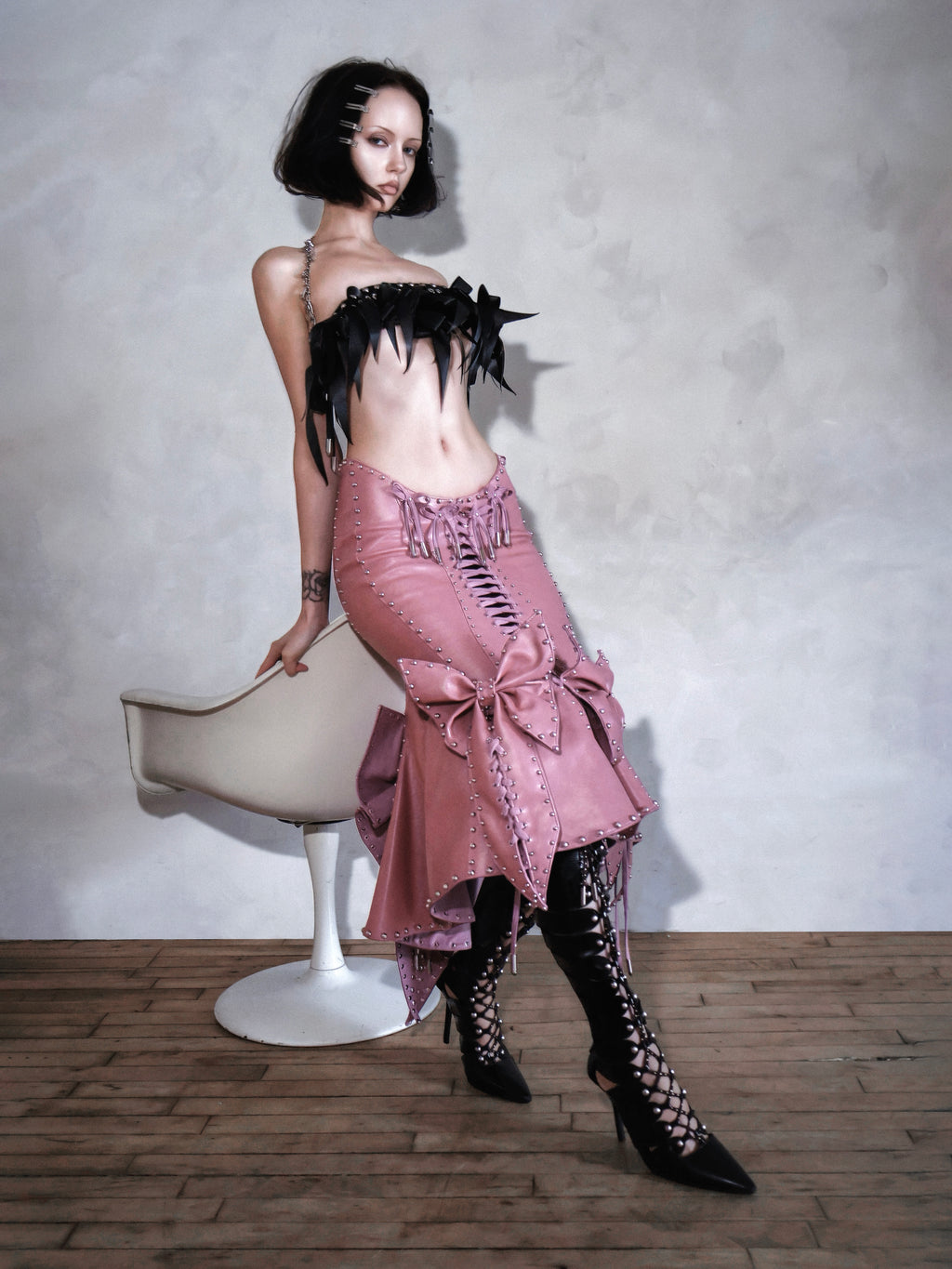 MMS 'The Hollow Kiss' STUDDED RIBBON BELT TOP