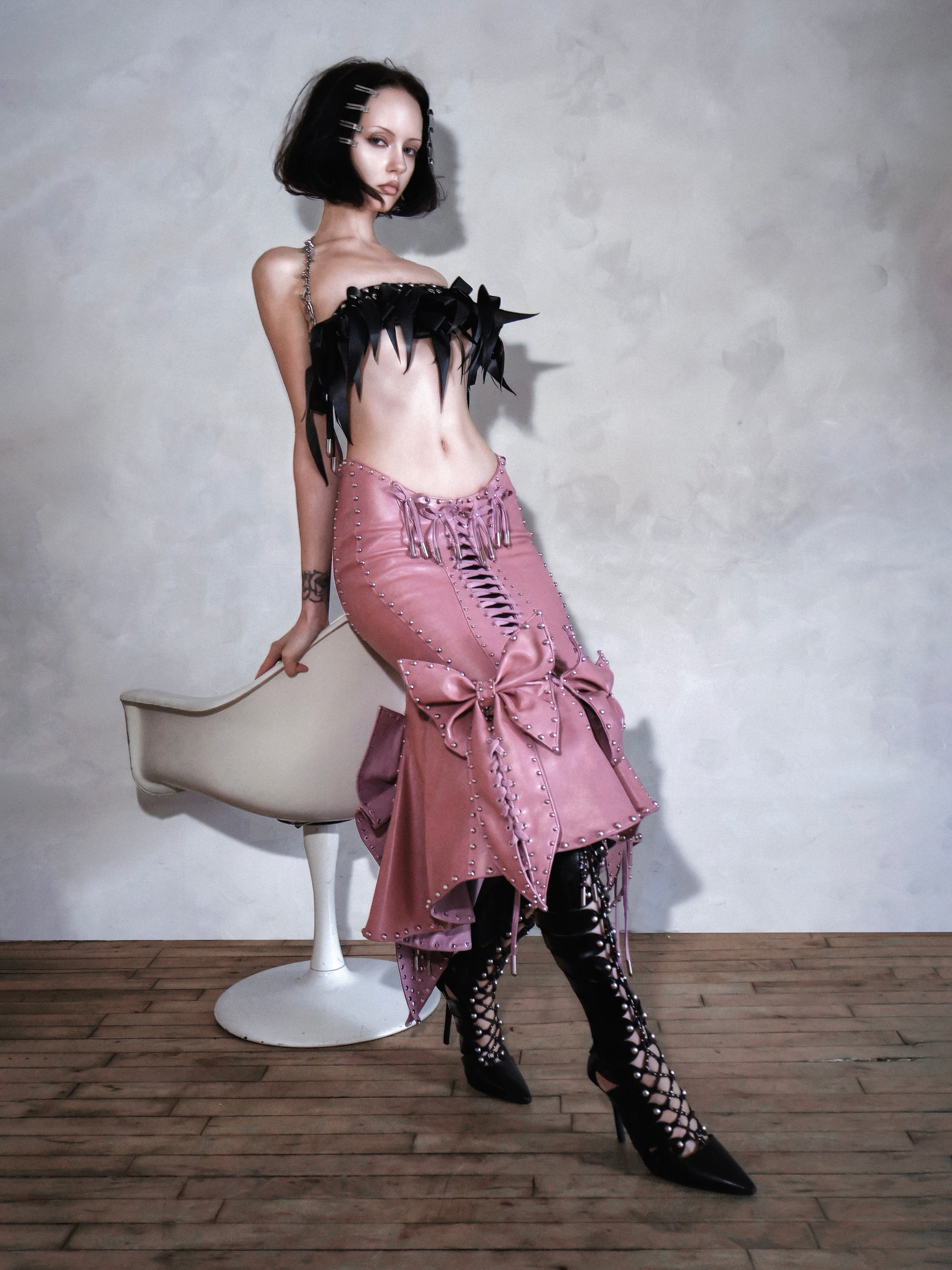 MMS 'The Hollow Kiss' STUDDED RIBBON BELT TOP