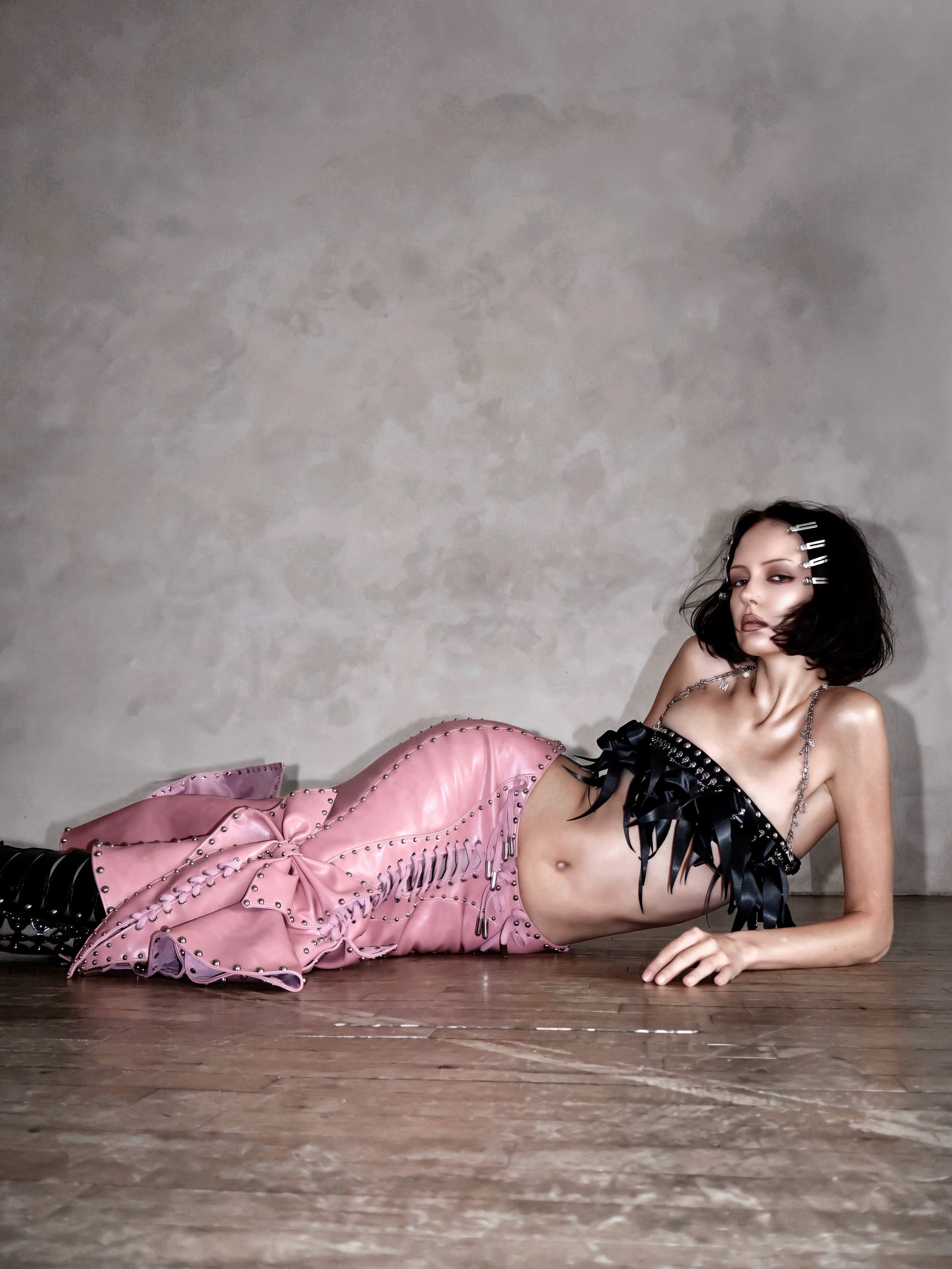 MMS 'The Hollow Kiss' STUDDED RIBBON BELT TOP